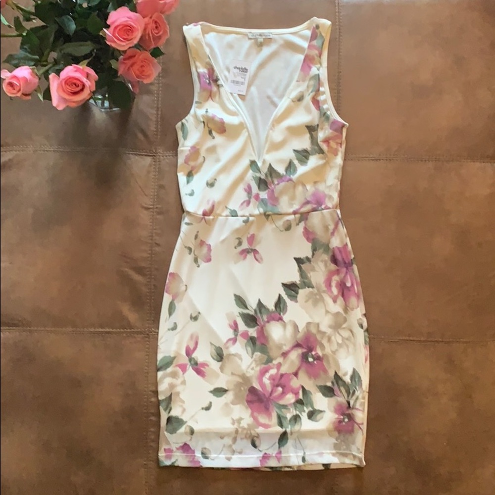 Sheer flower V-neck Dress.